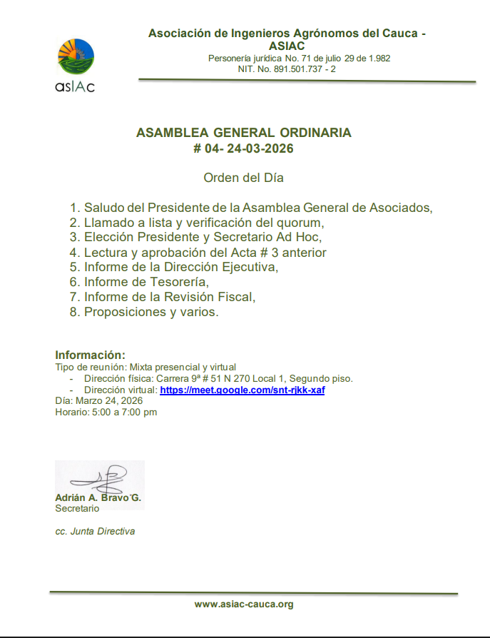 Fotografía del evento: Agenda - ASAMBLEA GENERAL ORDINARIA